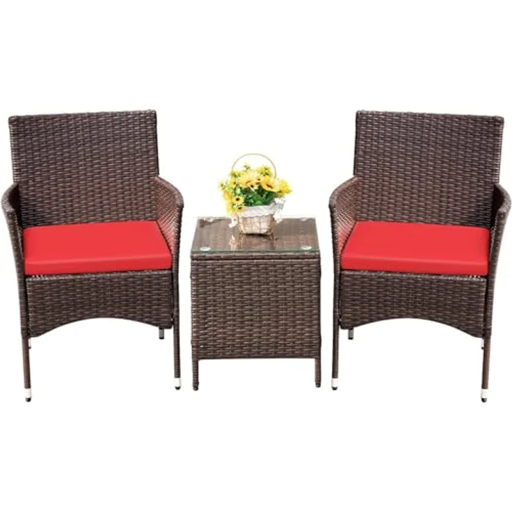 Balkonmöbel Set, 3-Teilige Gartenmöbel Terrassenmöbel aus PE-Rattan | bistrotisch mit 2 stühlen für Kleiner Balkon Terrasse Draußen, Polyrattan balkonmöbel 2 Personen