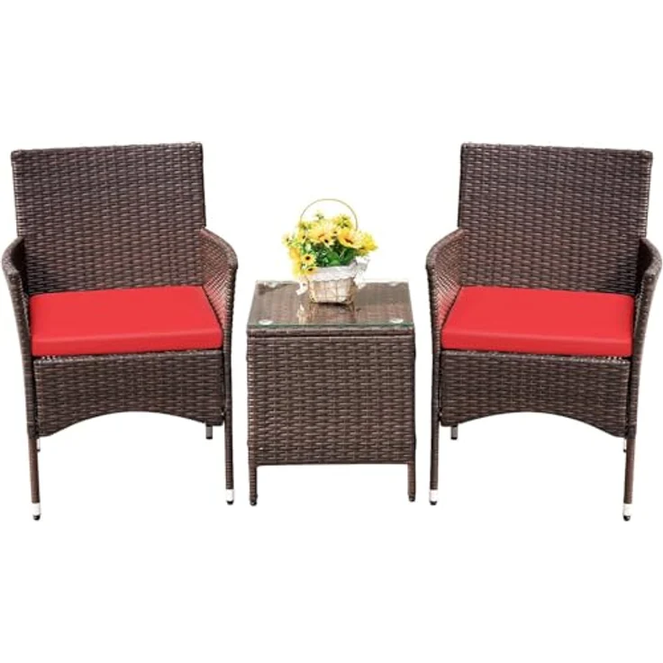 Balkonmöbel Set, 3-Teilige Gartenmöbel Terrassenmöbel aus PE-Rattan | bistrotisch mit 2 stühlen für Kleiner Balkon Terrasse Draußen, Polyrattan balkonmöbel 2 Personen – Bild 1