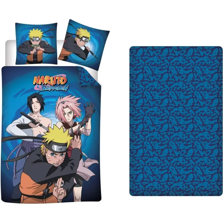Naruto – Bettwäsche-Set mit 1x Bettbezug(140x200cm), 1x Kissenbezug(63x63cm) & 1x Spannbettlaken(90x200cm)