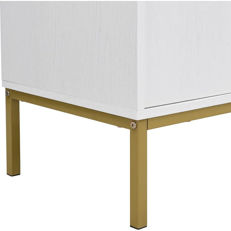 ZUBALIYA Sideboard 160x40x80,5 cm, mit verstellbaren Einlegeböden, mit 4 Türen, aus MDF, Weiß / Holzfarben – Bild 12