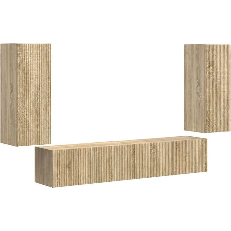 vidaXL TV-Wandregal-Set Wandmontiert 4 pcs Sonoma-Eiche Holzwerkstoff 3408918 – Bild 2