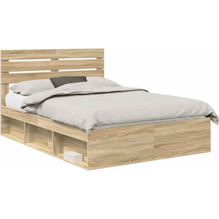 vidaXL Bettrahmen Sonoma-Eiche 150 x 200 cm Massives Kiefernholz 3411401 – Bild 1