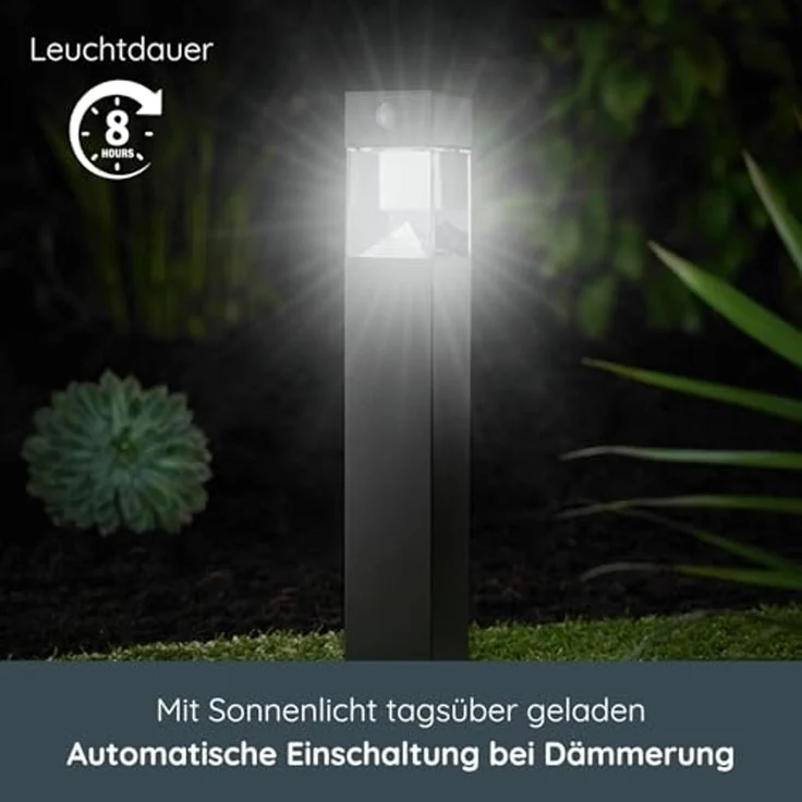 MeLiTec Solar Gartenleuchte rund/ eckig mit Bewegungsmelder, Edelstahl silber / anthrazit : Anthrazit : Eckig – Bild 2