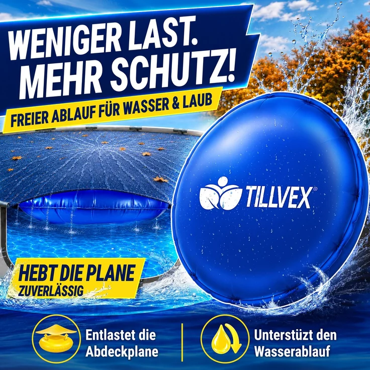 tillvex® Poolkissen Winter XXL Ø 5 m Rund mit 12m Seil & Reparaturkit | Luftkissen zur Poolabdeckung frost- & chlorbeständig bis -20°C | Winterkissen inkl. Schraubventil | Kissen Überwinterung Pool – Bild 4