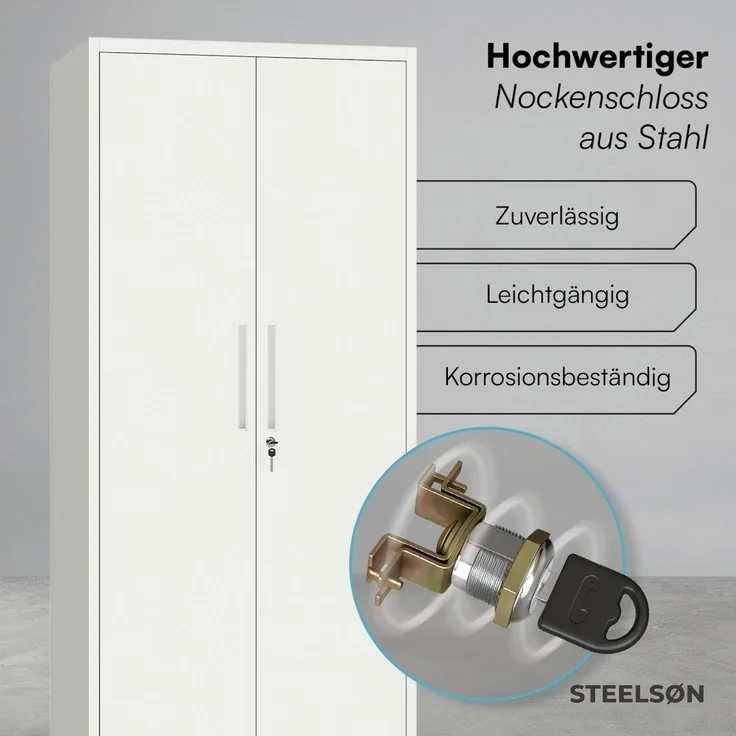 STEELSØN 'Regulus' Aktenschrank, Metall, weiß, 175x40x80 cm, abschließbar, Metallschrank mit 5 Fächern, geeignet als Werkzeugschrank – Bild 5