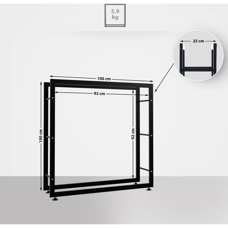 DELUKE® Kaminholzregal innen Metall SATLO - für Feuerholz Brennholzregal innen Kaminholzständer Kaminholzhalter Feuerholzregal InnenSchwarz, 25x100x100cm – Bild 2