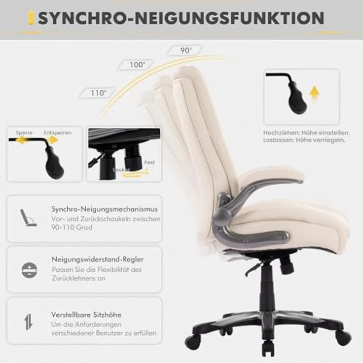 COLAMY Chefsessel Bürostuhl 181kg, Großer Bürostuhl Ergonomisch Leder, Ergonomischer Bürostuhl, Breiter Sitz, Klappbare Armlehnen, Höhenverstellbar Office Chair für das Homeoffice, Ivron – Bild 4