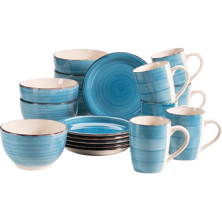 Mäser 931601 Frühstücksset Lumaca für 6 Personen, Steingut, dunkelblau (1 Set, 18-teilig)