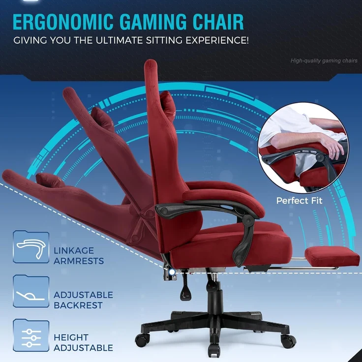 GTPLAYER Gaming Stuhl, Atmungsaktiver Bürostuhl, bürostuhl ergonomisch, Hochwertiger - Stoff, Ergonomischer PC Stuhl, 160° Verstellbare Rückenlehne und ausziehbare Fußstütze, Rot – Bild 2