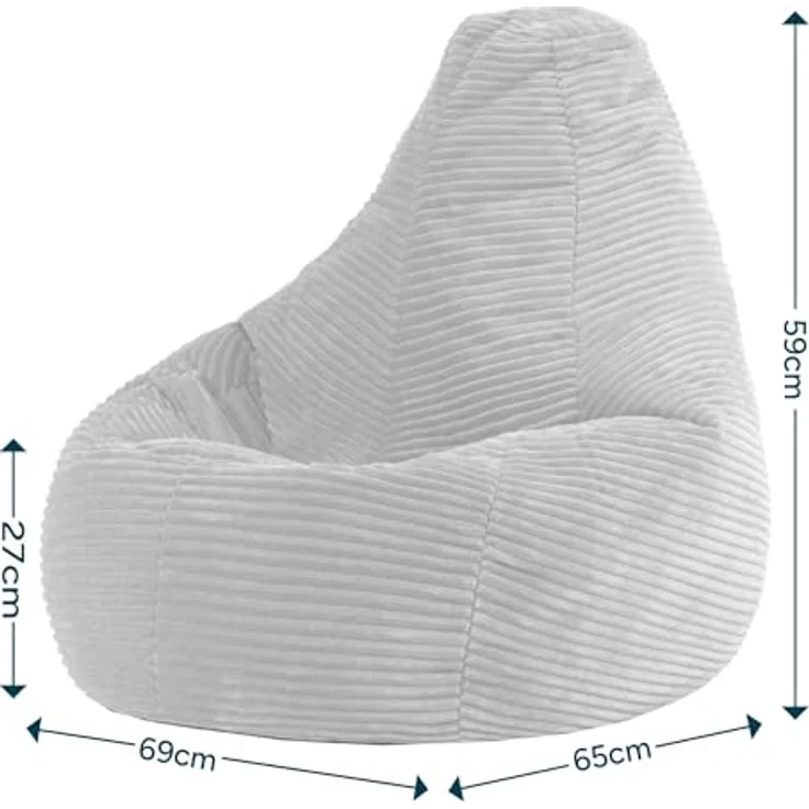 Icon Sitzsack-Sessel Flauschig „Dalton“ für Kinder, Grau, Cord, Kindersitzsack, Groß, Sitzsack Kinder mit Füllung – Bild 4