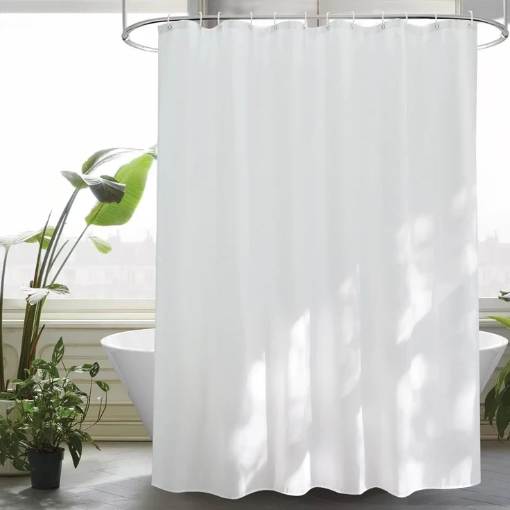 Duschvorhang Überlänge Stoff 200x240cm Weiß Anti-Schimmel Wasserdicht mit 14 – Bild 1