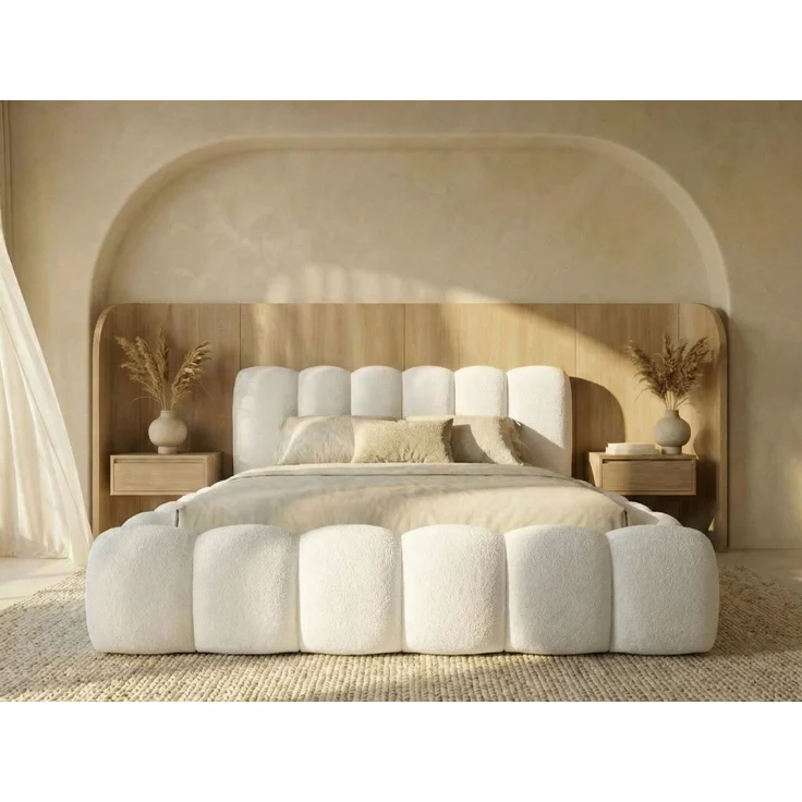 yourhouse24 Polsterbett DALLAS Slim Bubble-Design aus Bouclé, inkl. Bettkasten, Platzsparendes Chunky-Bett mit vertikaler Steppung – Bild 1