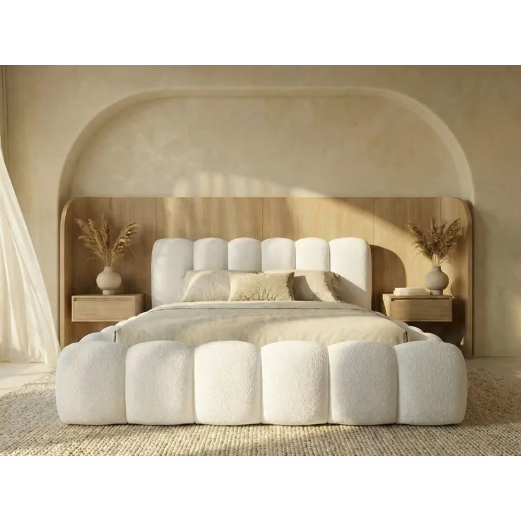 yourhouse24 Polsterbett DALLAS Slim Bubble-Design aus Bouclé, inkl. Bettkasten, Platzsparendes Chunky-Bett mit vertikaler Steppung