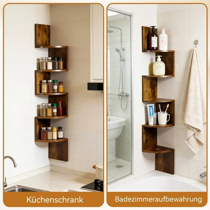 BlingBin Eckregal Wandregal Eckregale zur Wandmontage Bücherregal hängend 5 Ebenen, 1 Packung 1-tlg, Wandablage,Wandeckregal,Hängeregal Schweberegal,Regal,Platzsparend – Bild 3
