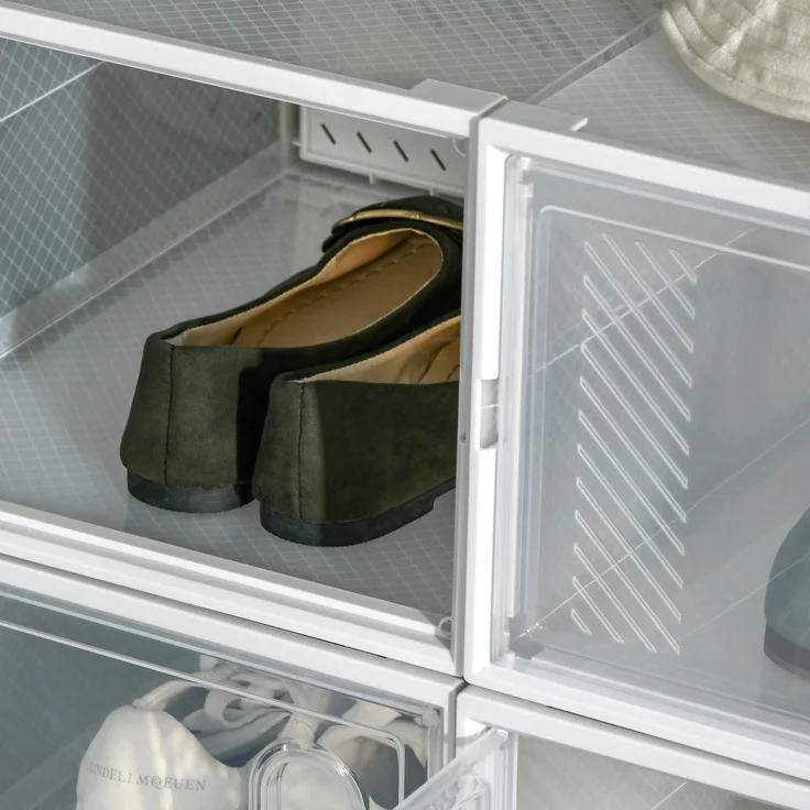 Platzsparender, modularer Schuhschrank auf Rollen, 8 Fächer à 28 x 36 x 21 cm aus PP-Kunststoff, weiß – Bild 10