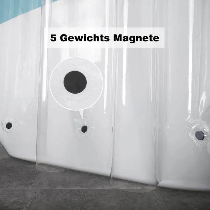 Transparenter Duschvorhang Überlänge 180x220 Wasserdicht 5 Magnete & 12 Haken – Bild 4
