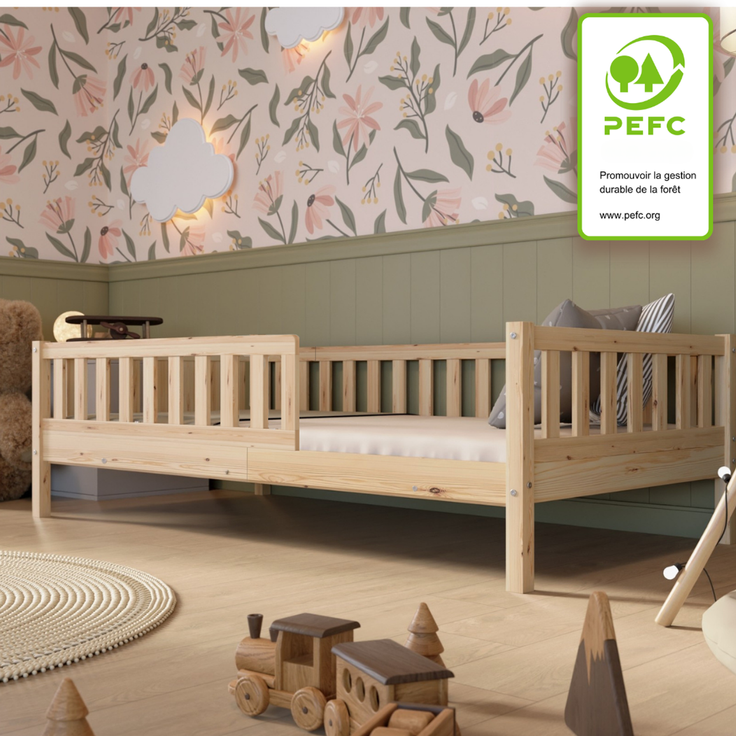 Crazy Pine 'Crazy Basic' Kinderbett mit Rausfallschutz, Skandinavisches Design, Holz, Natur, 100x200 cm, ohne Ausstattung – Bild 3