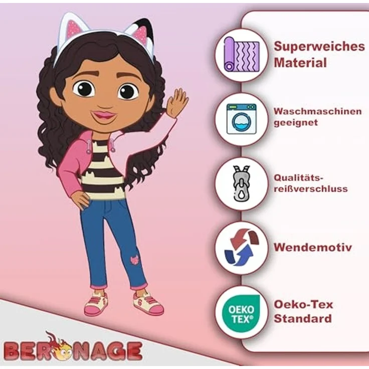 BERONAGE Kinderbettwäsche Gabby's Dollhouse Bettwäsche Rosa und Pink weiche Flanell-Qualität, Polyster, 2 teilig – Bild 3