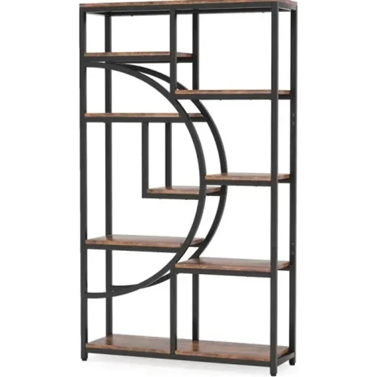 DESVIAE Regal mit 9 offenen Fächern aus Metall und Holz, Schwarz/Rustikbraun, 95 x 30 x 174 cm – Bild 5