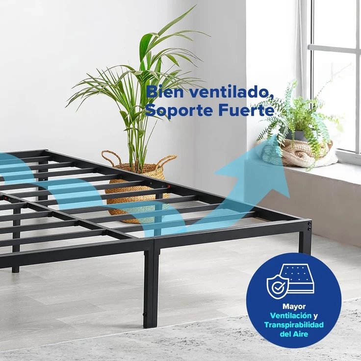 Olee sleep 35cm Stabiler Stahlbett / Stahl Lattenrost / Anti-Rutsch-Unterstützung / Matratzenrahmen / Metallbett / Bettrahmen / Bett / 140x200 cm / Full / Schwarz / Metall – Bild 7