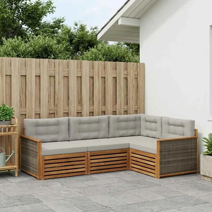 vidaXL Outdoor-Sofagarnitur 4 stk. 4-Sitzer Natur und Hellgrau 3383289