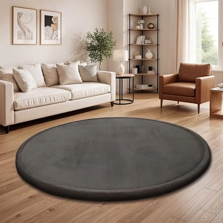 Paco Home Teppich Kinderzimmer Kinderteppich Baby Spielteppich Krabbeldecke Krabbelmatte Weich rutschfest Jungen Mädchen Deko, Grösse:200 cm Rund, Farbe:Anthrazit – Bild 3