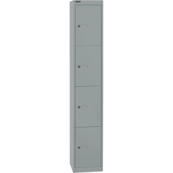 Bisley Garderobenschrank Office mit Schloss aus Stahlblech, 4 Fächer - Spind abschließbar für Sportzeug, Kleidung & Co. - Tiefe: 45,7 cm - Farbe: silber, CLK184-355