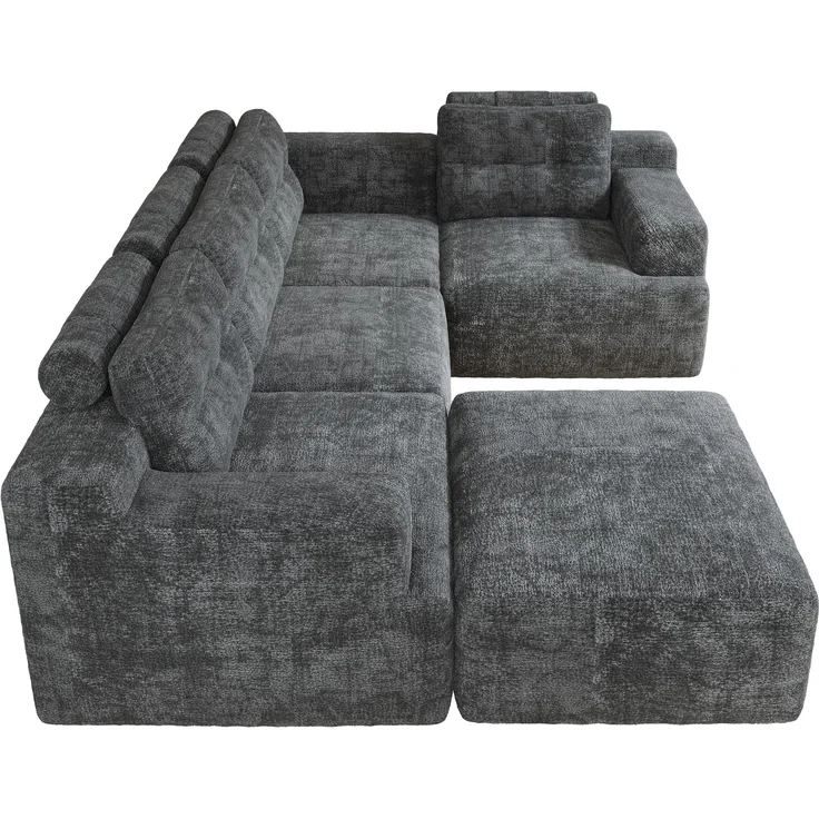 Ecksofa 252 x 180 x 82 cm in Grau, modulares 5-Sitzer-Sofa aus Chenille mit Hocker und rahmenlosem Vollschaumkomfort – Bild 6