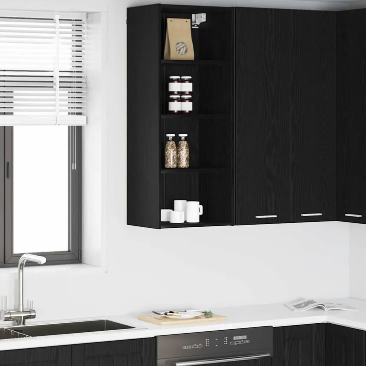 Küchen-Hängeschrank, Wandschrank Schwarz Eichen-Optik 40 x 29,5 x 100 cm