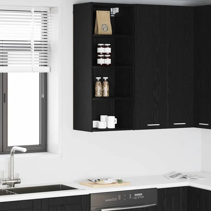 Küchen-Hängeschrank, Wandschrank Schwarz Eichen-Optik 40 x 29,5 x 100 cm – Bild 1