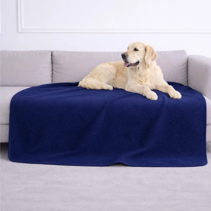 Dreamzie - wasserdichte Decke - Hundedecke Sofa, Bett, Auto, Outdoor 127x152 cm - Reversible und Maschinenwaschbar Liebesdecke aus Sherpa Fleece - Marineblau