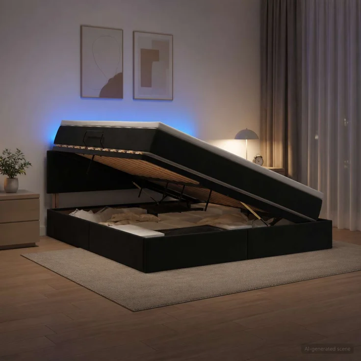 vidaXL LED-Speicherbett mit Matratze Schwarz 180 x 200 cm Samt 3459266 – Bild 1