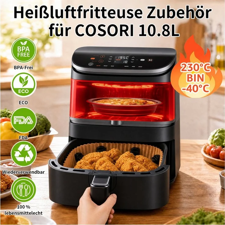 Insma Backform Airfryer Zubehör,Heißluftfritteuse Zubehör Set,Silikonformen,BPA-frei, (21-tlg), Silikonkorb faltbar, Backpapier, Grillrost, Pizzablech & Küchenzubehör – Bild 2