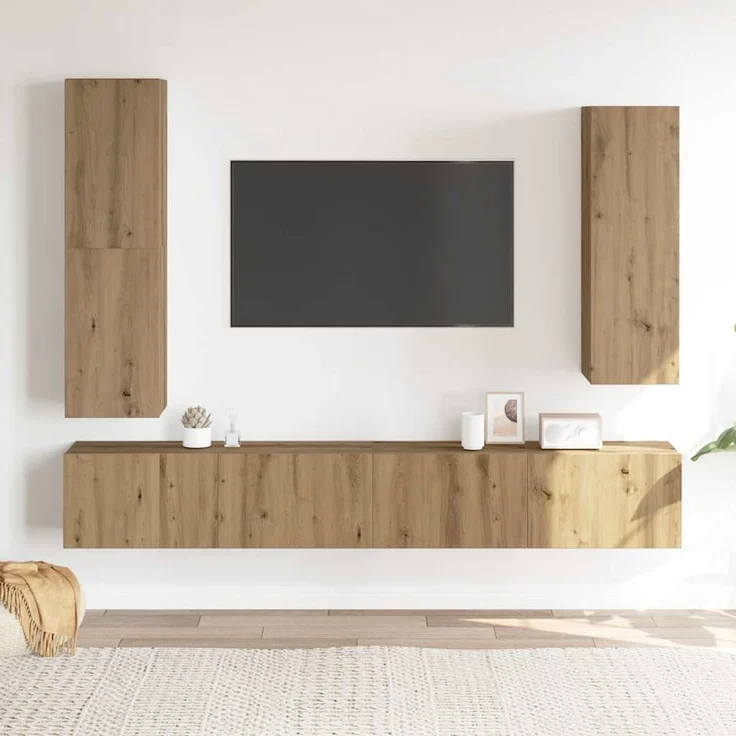 vidaXL 4-tlg. TV-Schrank-Set Wandmontage Artisan-Eiche Holzwerkstoff 3329154 – Bild 3
