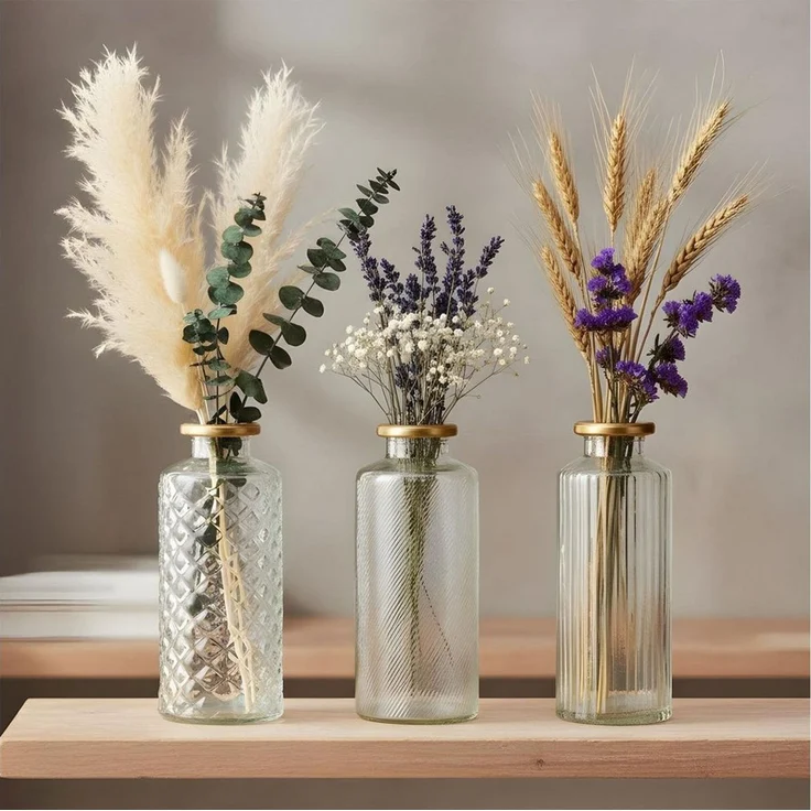 Levandeo® Dekovase, 3er Set Vase Glas Klar Gold H14cm Blumenvase Transparent Tischdeko – Bild 1