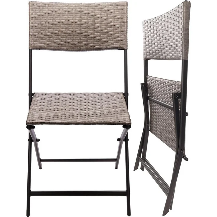 BRUBAKER Campingstuhl Toskana - Polyrattan Klappstuhl wetterfest und robust (Balkonstuhl klappbar, 2 St), Camping Stuhl für Garten Balkon Terrasse - Gartenstuhl - Grau Braun – Bild 2