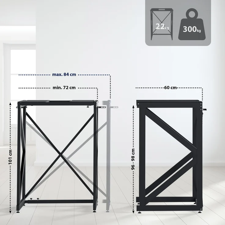 DELUKE® Stapelgestell für Wäschetrockner auf Waschmaschine RALF - Stahlgestell 300kg Tragkraft | Waschmaschinengestell Waschmaschinenregal Überbau, Schwarz – Bild 3