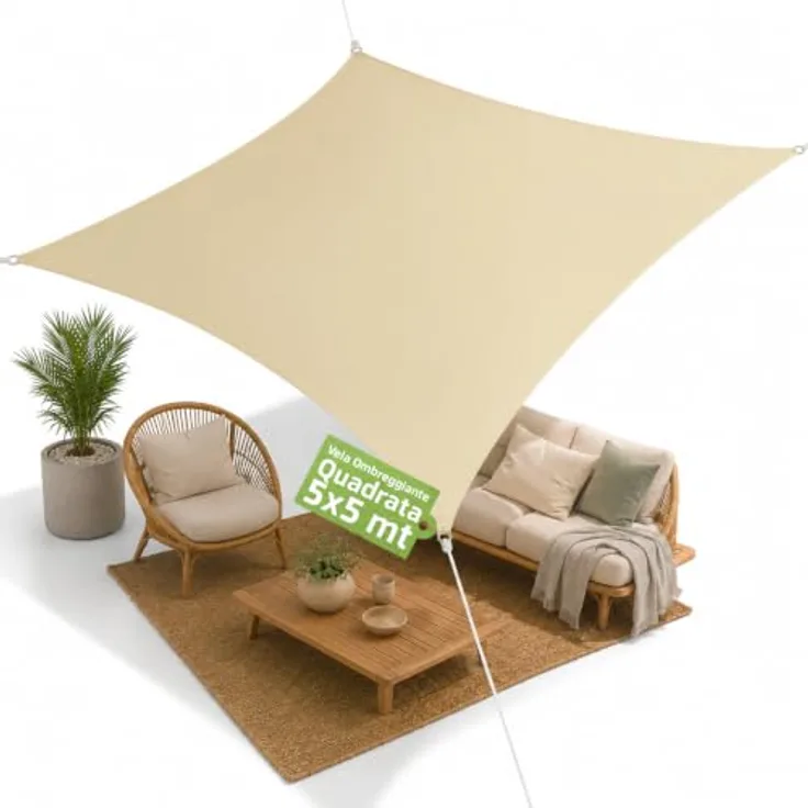 Sonnensegel mit UV-Schutz, atmungsaktiv, einfache Installation, wasserdicht, für Garten, Terrasse, Balkon, aus Polyester, 5 x 5 m