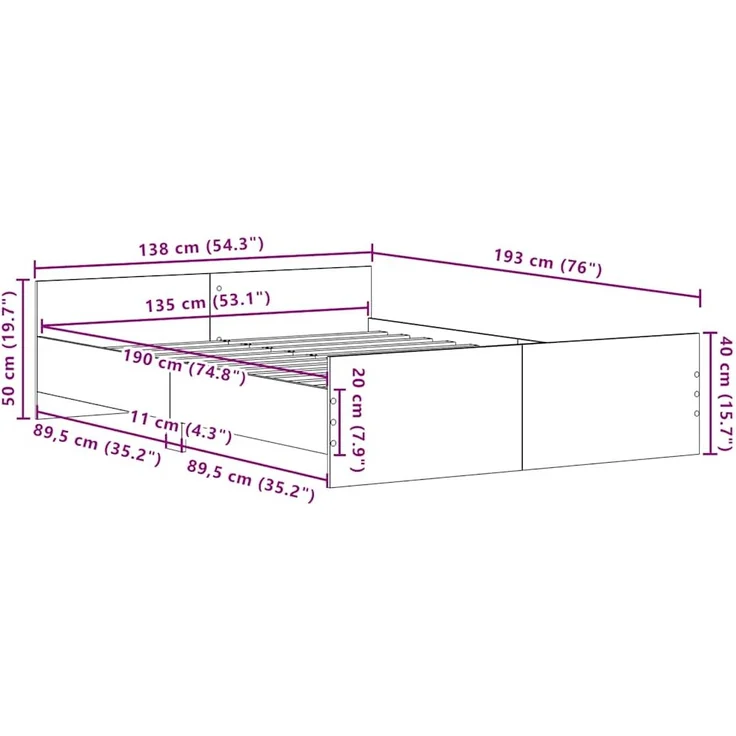 vidaXL Bettgestell ohne Matratze Schwarz Eichen-Optik 135x190 cm 3329325 – Bild 10