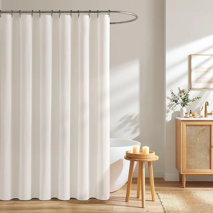 Woaboy Duschvorhang Leinenoptik Anti-Schimmel Weiß 180x200 cm – Bild 1