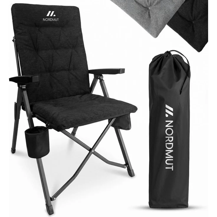 Nordmut Campingstuhl verstellbare Rückenlehne 4-fach, gepolstert, kompakt, Sitzen & Liegen (Spar-Set, 1 St), hohe Lehne, klappbar, 140kg belastbar, ergonomische Sitzform, Armlehne – Bild 1