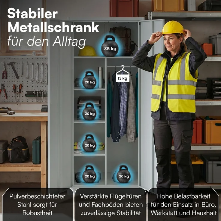STEELSØN 'Regulus' Garderobenschrank mit 6 Fächern und Kleiderstange, Metall, hellgrau, 175x40x80 cm, abschließbar, inkl. Schloss – Bild 3