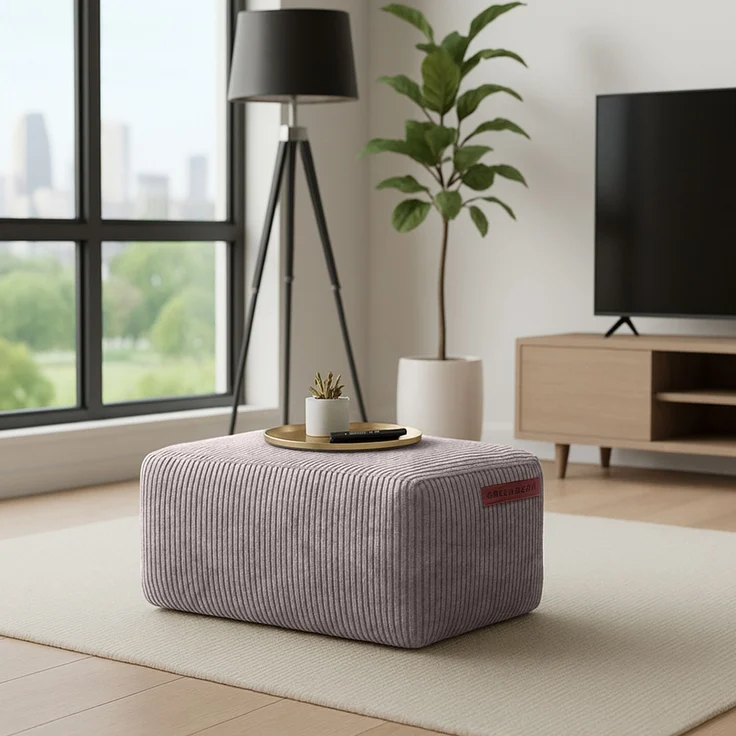 Green Bean® Indoor Sitzhocker Pouf 70x33x28cm EPS-Perlen Füllung & Cordstoff Kuschelig Weich Waschbar - Drinnen Bodenkissen Liegekissen Sitzkissen Sitzhocker Relax-Sessel Kinder Erwachsene Stoff Grau – Bild 2