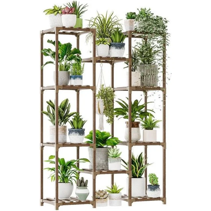 Bamworld Blumenständer Pflanzenständer Hoher Pflanzenstufen Pflanzenregal (1 St), Mehrstufiges Blumenregal für Außen (Terrasse/Balkon/Garten) – Bild 4