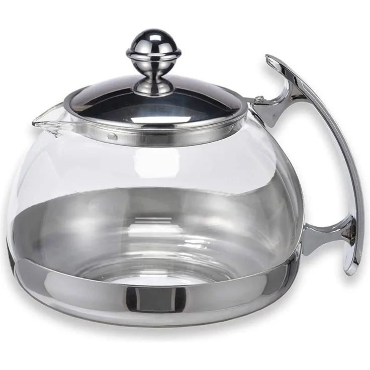 Edelstahl Teekanne Glas Teekocher ca. 1,2L