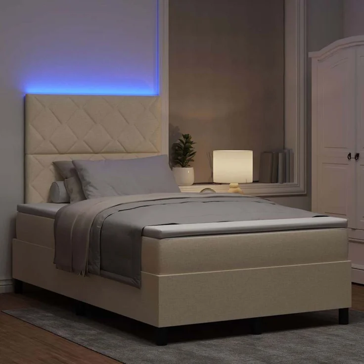vidaXL Boxspringbett mit LED-Lichtleisten Creme 120 x 200 cm Stoff 3342940 – Bild 5