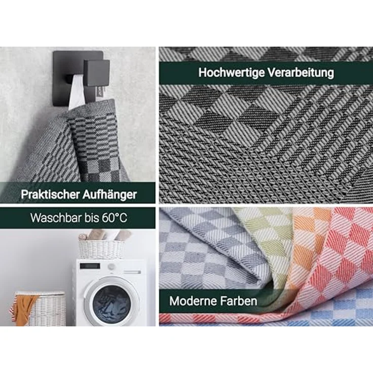 ZOLLNER 20er Set Geschirrtücher Baumwolle in 46x70 cm - super saugstarke und robuste Küchentücher – waschbar bis 60°C – in schwarz kariert - Gastronomiequalität - Oeko Tex® Zertifiziert – Bild 5