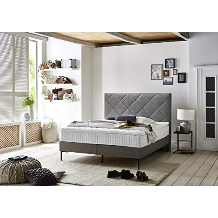 Atlantic Home Collection Boxspringbett FRAUKE, 160x200 cm, inklusive Topper (Härtegrad H2), grau – Bild 2