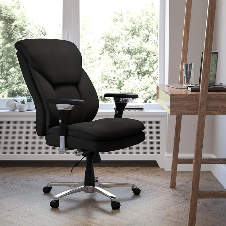 Flash Furniture Hercules Serie 24/7 Bürostuhl für intensiven Gebrauch, groß und hoch, 180 kg, schwarzer Stoff, ergonomischer Chefsessel mit Lendenknauf – Bild 2