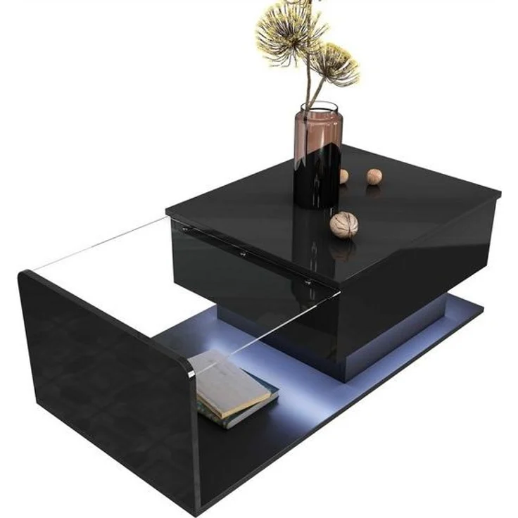 BlingBin Couchtisch (1-St, Höhenverstellbarer Couchtisch mit Ausziehbarer Ablage und Stauraum), LED-Beleuchtung für Ihr Wohnzimmer, 100×50×33CM – Bild 4